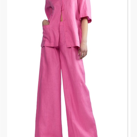 Cynthia Rowley Pants - CYNTHIA ROWLEY Wide Leg Pleated Pink 100% Linen Pant Size 6